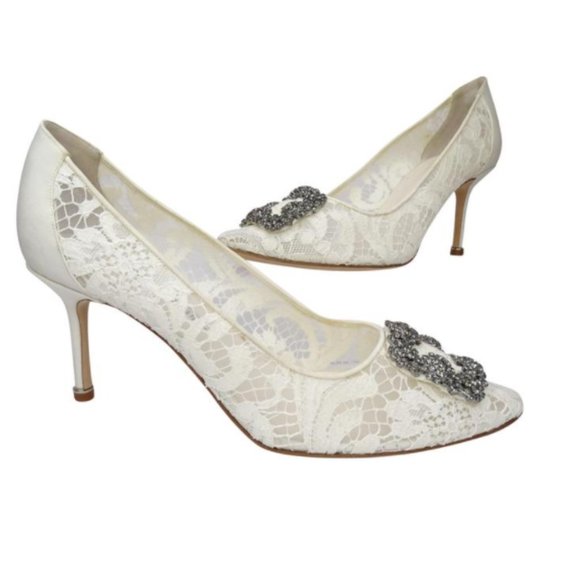 Manolo Blahnik Hangisi Floral Lace Crystal Pumps - Picture 14 of 14